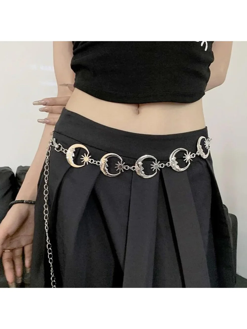 Adjustable Metal Chain Belt for Women - Sun Moon Western Style Waist Accessory